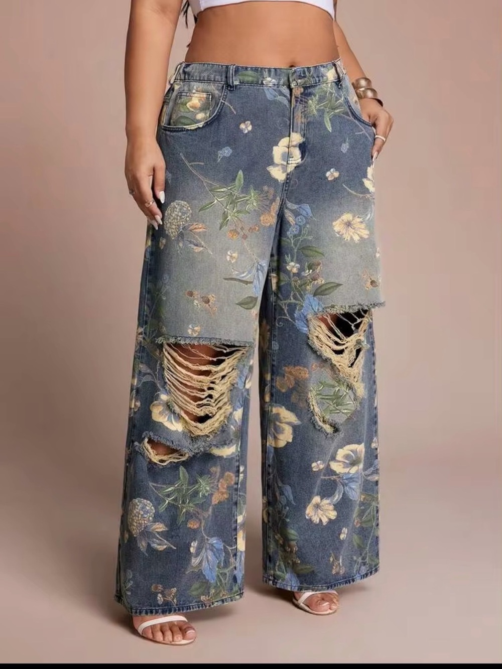 ROMWE Light Blue Distressed Denim Jeans - 2XL
